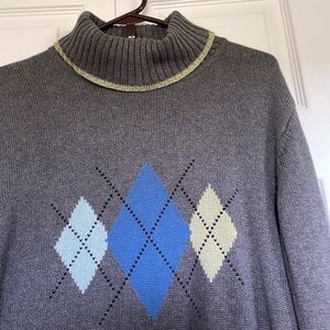 Women’s Jeanne Pierre sweater sz L Argyle gray office casual warm diamond print